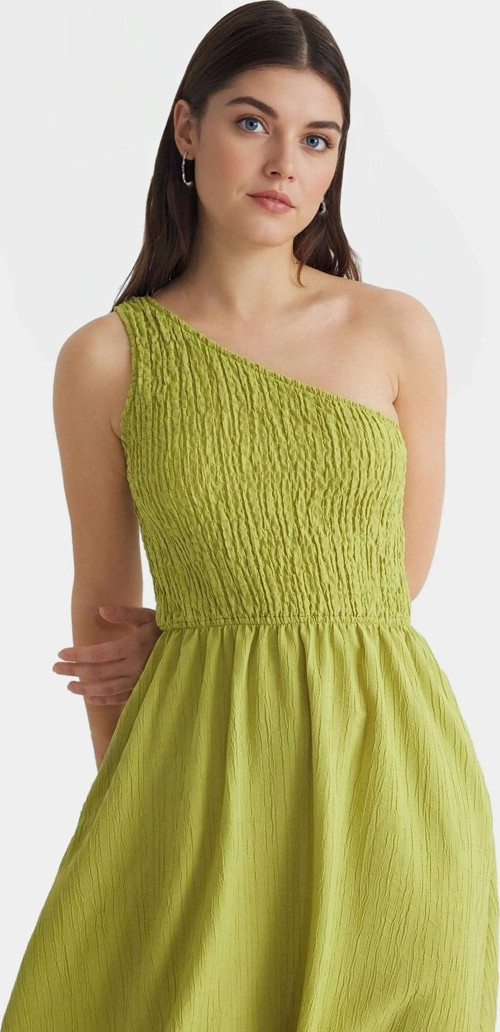 Asimetrik Yaka Midi Elbise Yazlık Şık Dokuma Modern Stil Dayanıklı Malzeme Uzun Ömürlü