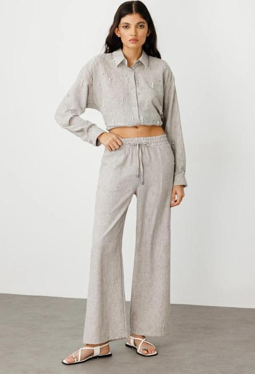 On Fashion Bol Paça Kadın Keten Pantolon 25Y.ON.PNT.56539.01