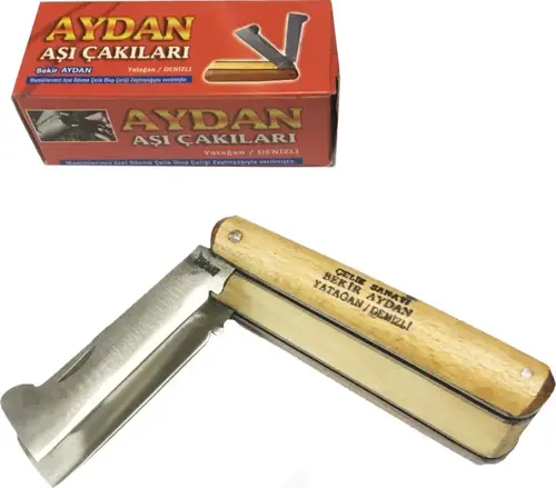 Yatağan İkili Ceviz Aşı Çakı,  Bıçağı - Ahşap Saplı
