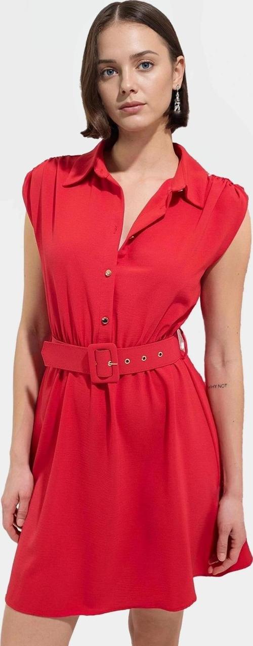 A Kesim Kısa Elbise Kemerli Polyester Dokuma Rahat Günlük Modern Stil Mükemmel Uyum