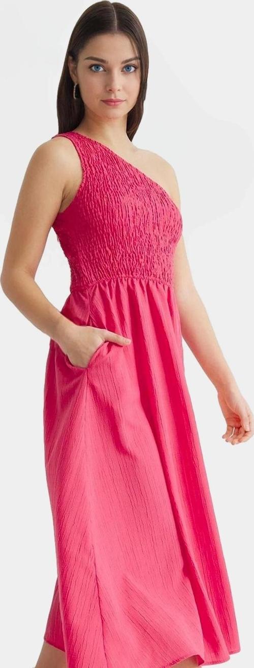 Asimetrik Yaka Midi Elbise Yazlık Şık Dokuma Modern Stil Dayanıklı Malzeme Uzun Ömürlü