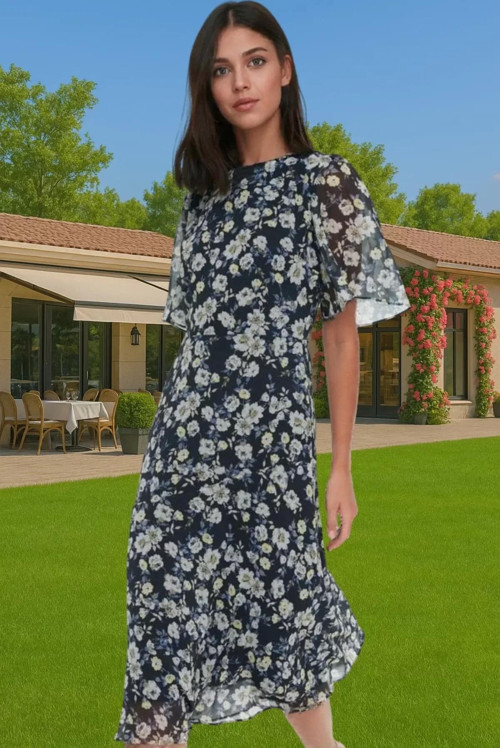 Astarlı Şifon Elbise A Kesim Midi Boy Polyester Yazlık Premium Kalite Özenle Seçilmiş Premium Kalite