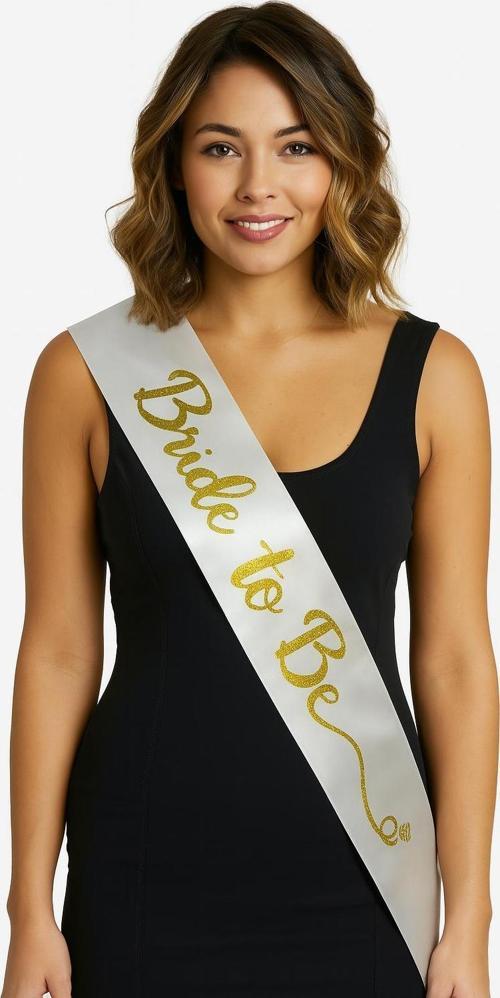 Beyaz Saten Üzerine El Yazısı İtalik Altın Bride To Be Kuşağı 10 cm Genişlik