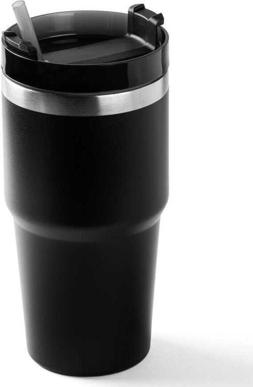 Siyah Paslanmaz Çelik Pipetli Termos Bardak 600ml