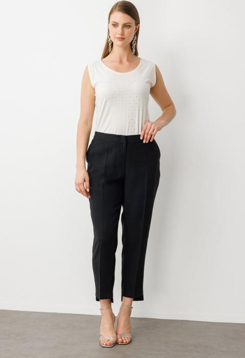 Kadın Büyük Beden Beli Lastikli Yan Cepli Pantolon 2108 Siyah