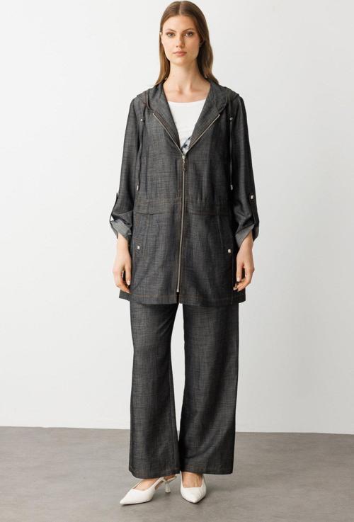 Kadın Büyük Beden Beli Lastikli Bol Paça Pantolon 7550 Siyah