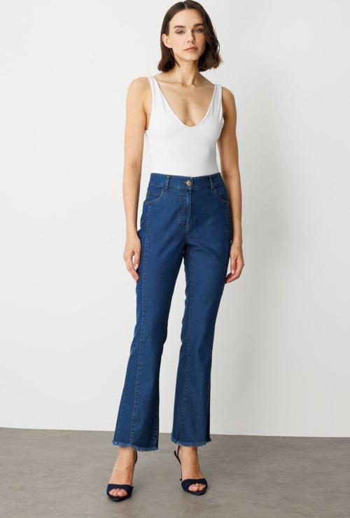 Kadın Çizgi Dikişli İspanyol Paça Pantolon 2136 Indigo