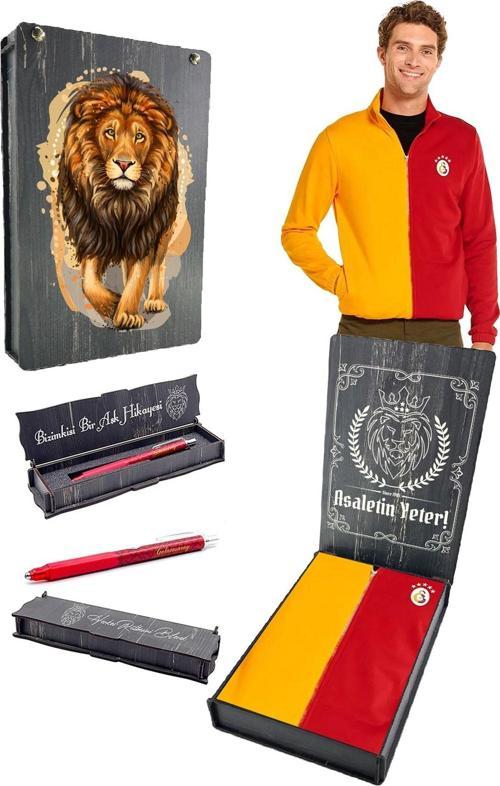 Orijinal Dik Yaka Tam Fermuar 5 Yıldızlı Sarı Kırmızı Sweat + Uçlu Kalem Set