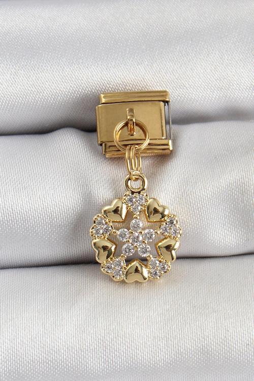 Çelik Sallantılı Zirkon Taşlı Kalp Detaylı Yıldz Model Gold Renk Nomination Charm