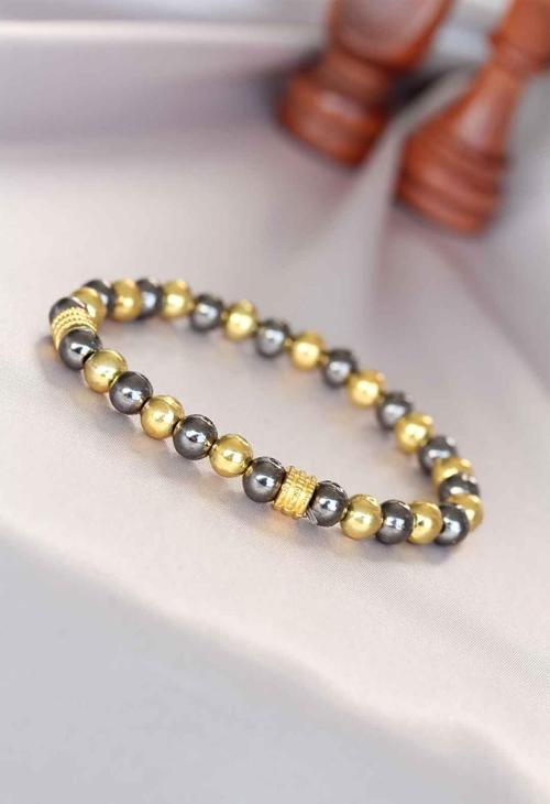 Hematit Füme Gold Renk Doğal Taş Erkek Bileklik