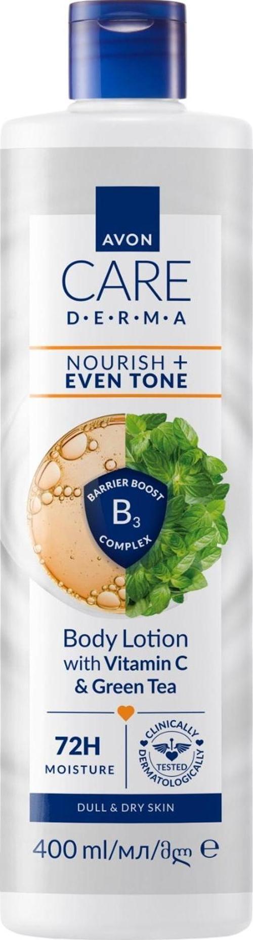 Care Derma Nemlendirici + Cilt Tonu Görünümünü Eşitleyici C Vitamini ve Yeşil Çay İçeren Vücut Losyonu 400ml