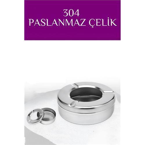 Kapaklı Paslanmaz Yuvarlak Küllük - Kapaklı 304 Çelik Kül Tablası - Kafe Küllüğü Restoran Küllüğü
