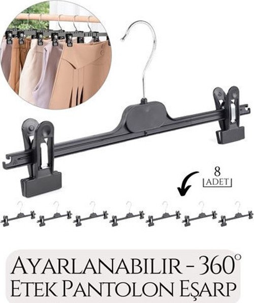 Etek Pantolon Eşarp Kıskaçlı Askı 8'li SET