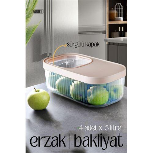 Erzak Bakliyat Kutusu Sürgülü Kapak 5 Litre 4 Adet