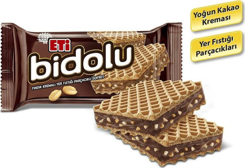 Eti Bidolu Fındık Kremalı Yer Fıstığı Parçacıklı Gofret 81 g x 12 Adet