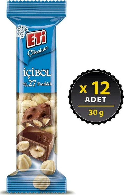 Eti Çikolata İçibol %27 Fındıklı 30 g x 12 Adet