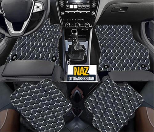 BMW E 90 2005 - 2011  Uyumlu Beyaz Dikişli Siyah Deri Paspas