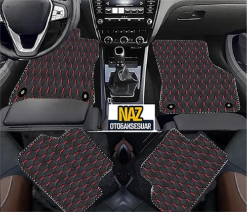dacia spring 2024 Uyumlu Kırmızı Dikişli Siyah Deri Paspas