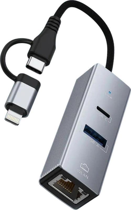 3 Portlu Ağ ve Veri Adaptörü: RJ45 LAN + USB 3.0 + Type-C Girişli | Metal Kasa
