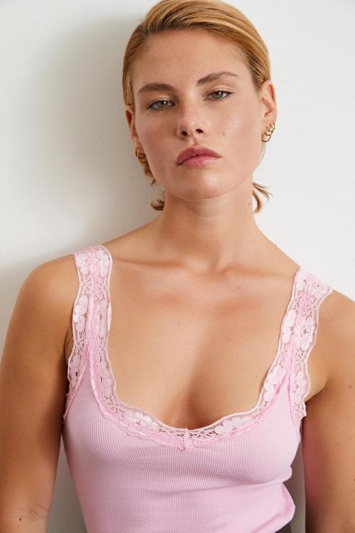 Dantel Askılı Top Pembe