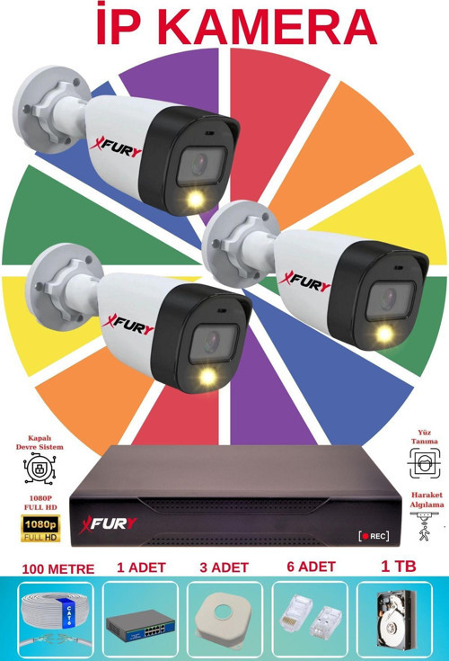 3 Lü Ip Güvenlik Kamera Seti Sesli 4mp Gece Renkli Su Geçirmez 5515s 1TB