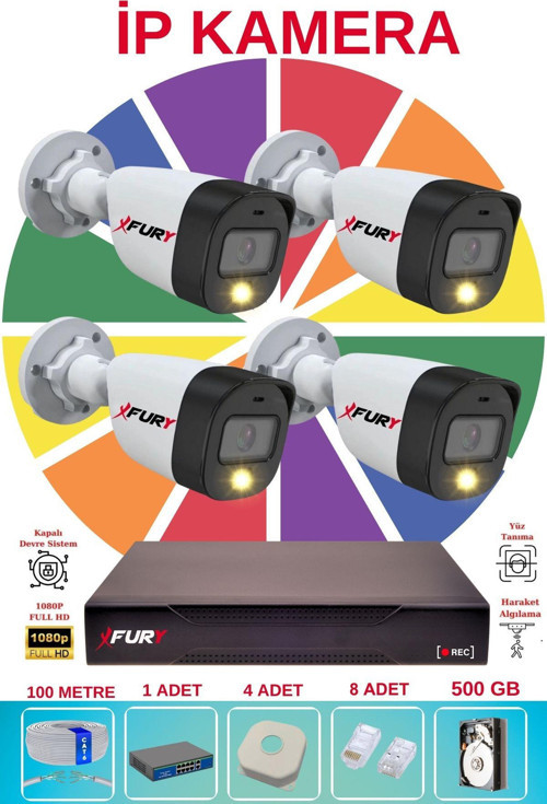 4 Lü Ip Güvenlik Kamera Seti Sesli 4mp Gece Renkli Su Geçirmez 5515s 500GB
