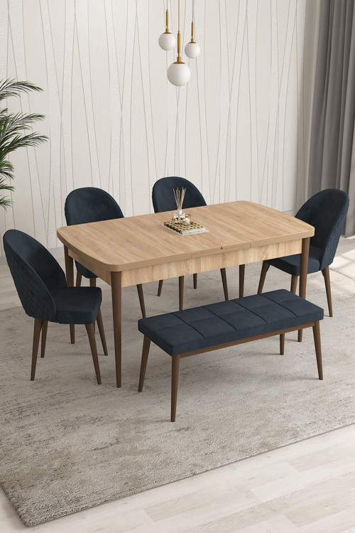 Milano Serisi 80x132 Açılabilir MDF Atlantik Çam Mutfak Masa Takımı 4 Sandalye 1 Bench