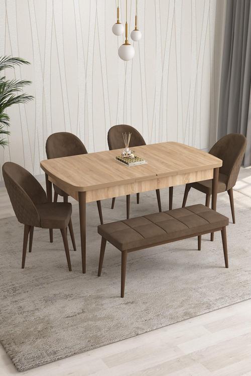 Milano Serisi 80x132 Açılabilir MDF Atlantik Çam Mutfak Masa Takımı 4 Sandalye 1 Bench