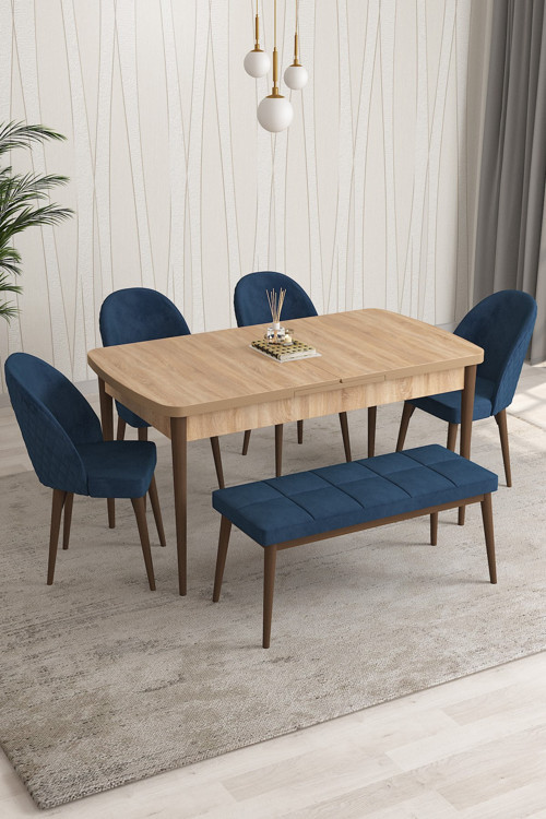 Milano Serisi 80x132 Açılabilir MDF Atlantik Çam Mutfak Masa Takımı 4 Sandalye 1 Bench