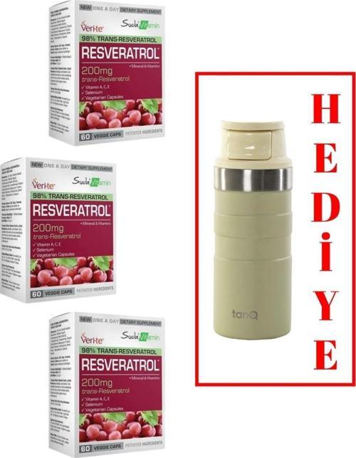 3 ADET SUDA VİTAMİN RESVERATROL 60 KAPSÜL (TANQ ÖMÜR BOYU GARANTİLİ 350CC TERMOS HEDİYELİ)