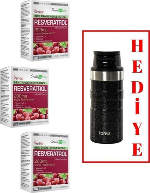 3 ADET SUDA VİTAMİN RESVERATROL 60 KAPSÜL (TANQ ÖMÜR BOYU GARANTİLİ 350CC TERMOS HEDİYELİ)