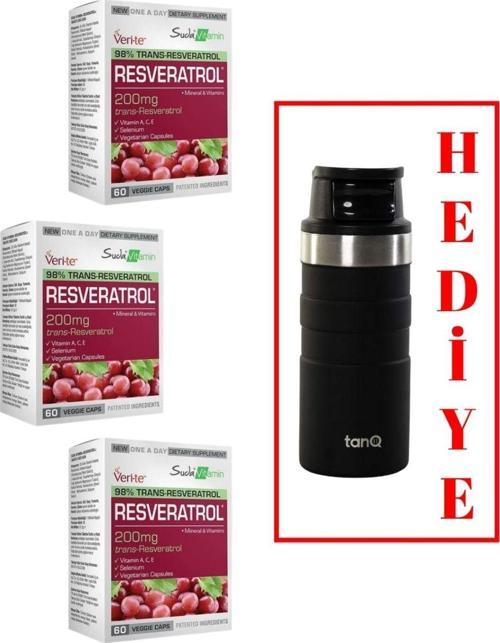 3 ADET SUDA VİTAMİN RESVERATROL 60 KAPSÜL (TANQ ÖMÜR BOYU GARANTİLİ 350CC TERMOS HEDİYELİ)