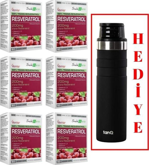 6 ADET SUDA VİTAMİN RESVERATROL 60 KAPSÜL (TANQ ÖMÜR BOYU GARANTİLİ 600CC TERMOS HEDİYELİ)