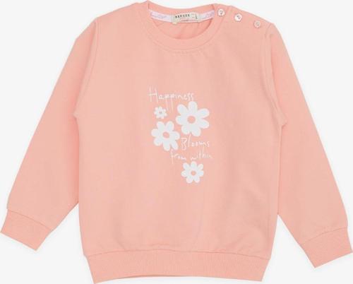 Kız Bebek Sweatshirt Simli Çiçek Baskılı 9 Ay-3 Yaş, Somon