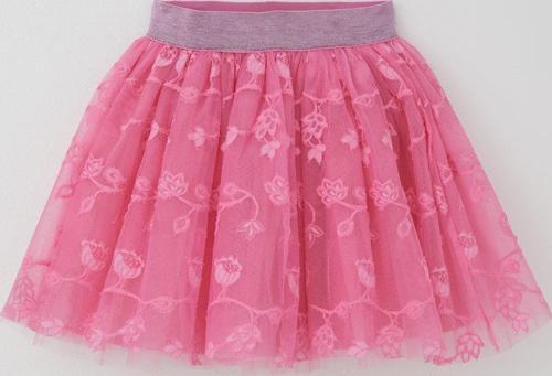 Kız Çocuk Tütü Etek Çiçek Nakışlı Beli Lastikli Simli 5-10 Yaş, Pembe
