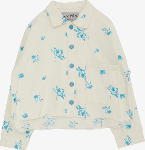 Kız Çocuk Jean Ceket Çiçek Nakışlı Kemer Boy 10-14 Yaş, Krem
