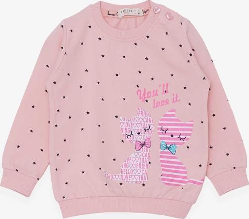 Kız Bebek Sweatshirt Mutlu Kedicikler 4 Ay-1.5 Yaş, Pudra