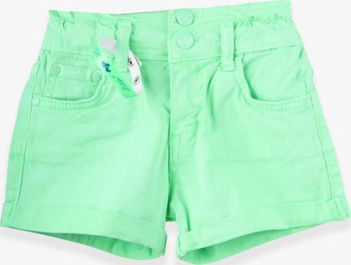 Kız Çocuk Gabardin Şort Bileklikli 3-8 Yaş, Neon Yeşil