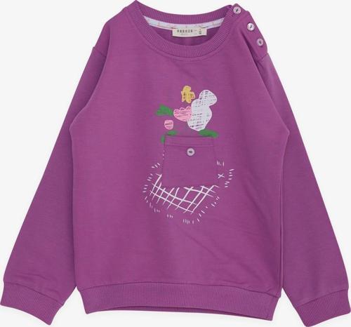 Kız Çocuk Sweatshirt Cepli Çiçek Baskılı 1-4 Yaş, Eflatun