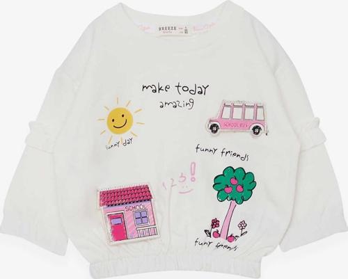 Kız Çocuk Sweatshirt Okul Temalı 1-4 Yaş, Ekru