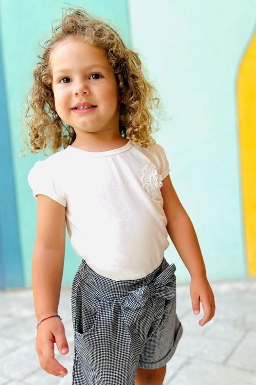 Kız Bebek Tişört Çiçek Nakışlı 9 Ay-3 Yaş, Ekru