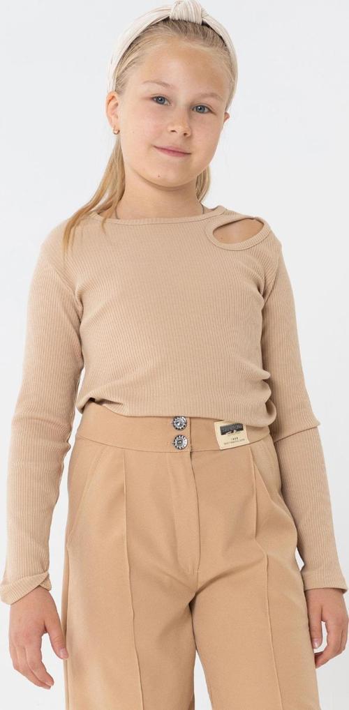 Kız Çocuk Uzun Kollu Tişört Omuz Dekolte Detaylı 9-14 Yaş, Koyu Bej