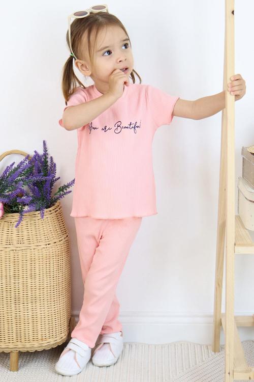 Kız Çocuk Taytlı Takım Yazı Baskılı 1.5-5 Yaş, Pembe