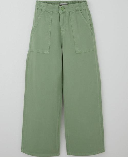 Kız Çocuk Gabardin Pantolon Geniş Paça Beli Lastikli 10-14 Yaş, Mint Yeşili