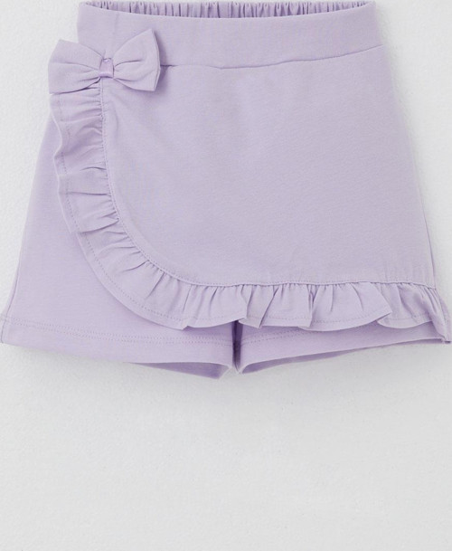 Kız Çocuk Şort Etek Fiyonk Aksesuarlı Fırfırlı 3-8 Yaş, Açık Lila