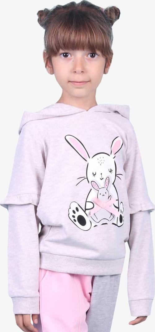 Kız Çocuk Sweatshirt Tavşan Baskılı 1.5-5 Yaş, Bej Melanj
