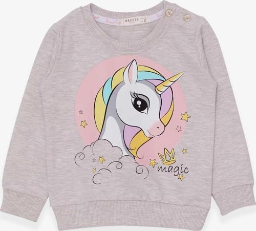 Kız Çocuk Sweatshirt Baskılı Unicorn 1.5-5 Yaş, Bej Melanj