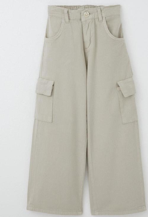 Kız Çocuk Gabardin Pantolon Kargo Cep Detaylı 5-14 Yaş, Taş