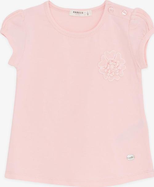 Kız Bebek Tişört Çiçek Nakışlı 9 Ay-3 Yaş, Pembe