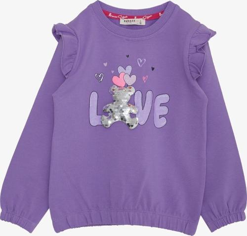 Kız Çocuk Sweatshirt Pullu Ayıcık Aksesuarlı Simli Yazı Bazkılı 1.5-5 Yaş, Eflatun